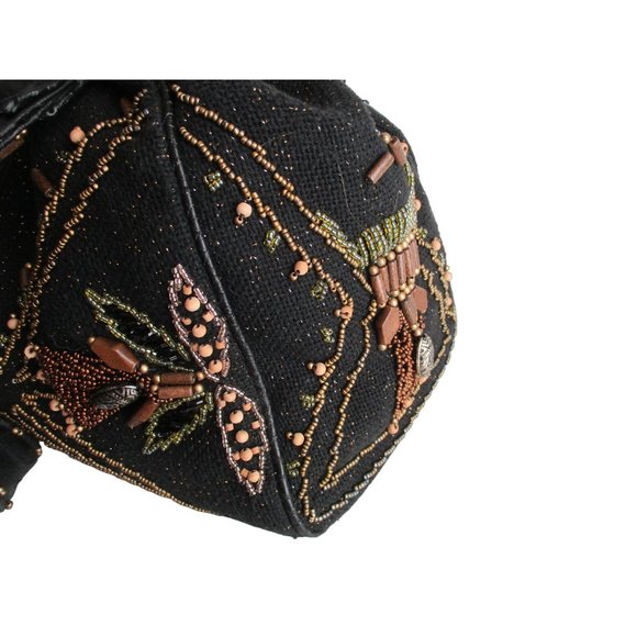 *Mary Frances Vintage Brown Beaded Satchel Tulip Motif Seed and Wooden Beads - Picture 6 of 14